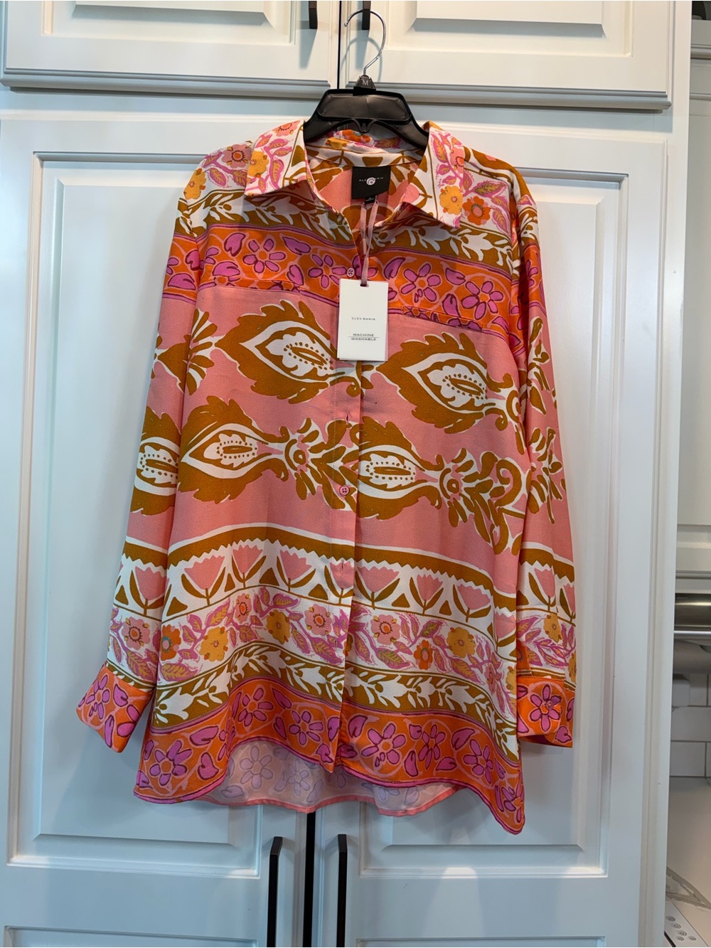 Alex Marie Rae orange multi button up blouse. NWT